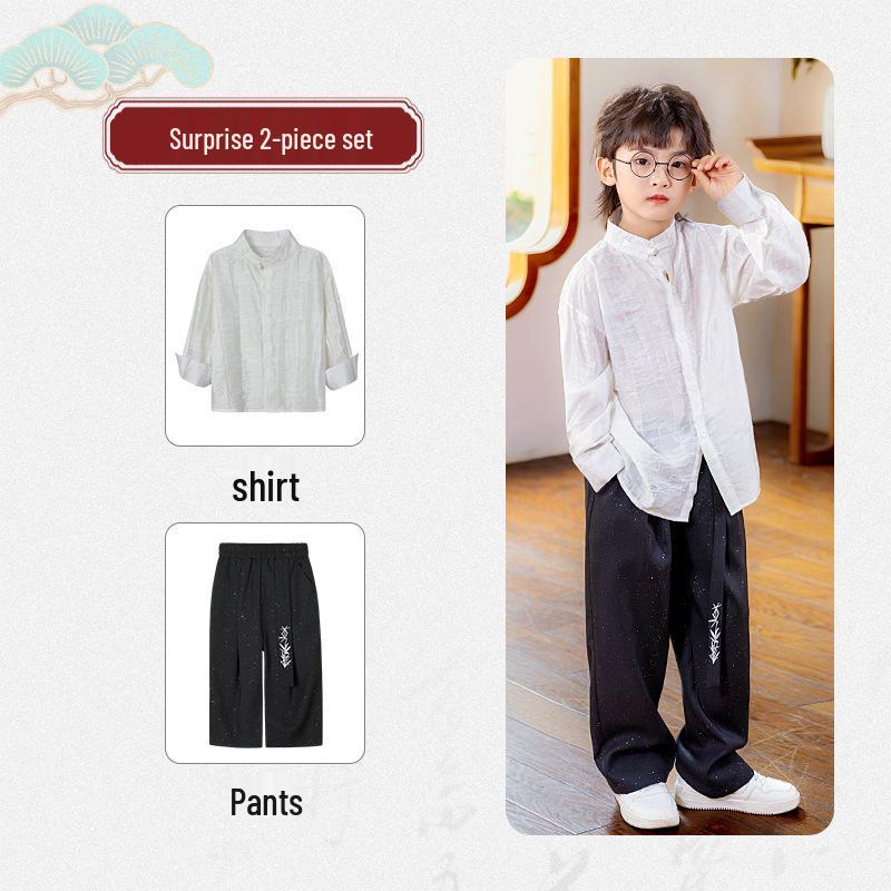 Boys' Chinese Style Hanfu Set - Spring/Autumn Shirt & Outfit for Performances and Formal Events
