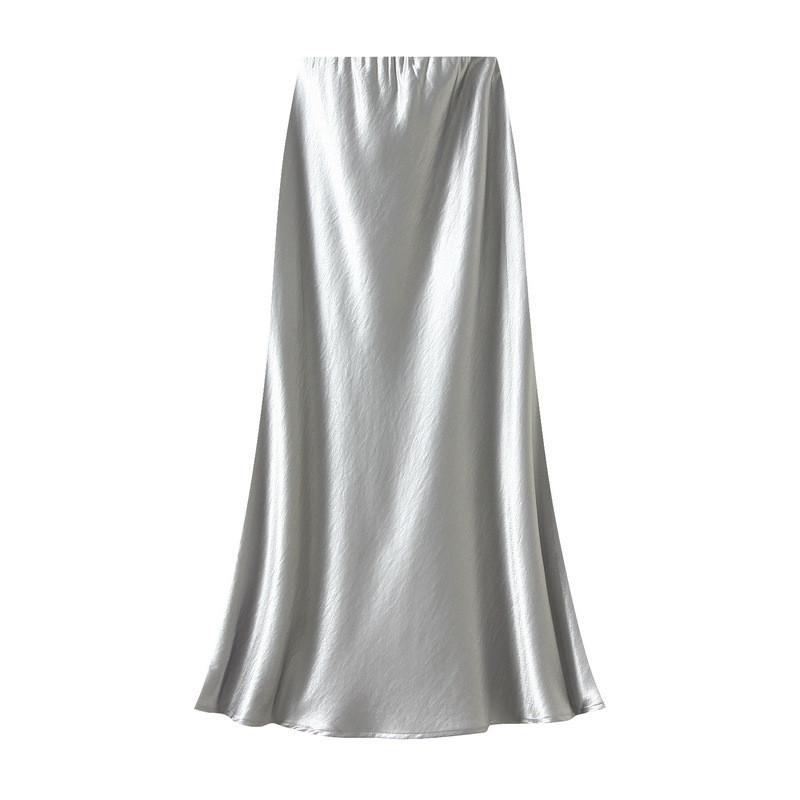 Elegant Satin Fish Tail Skirt For Women With Stretch Waistband In Spring Fashion