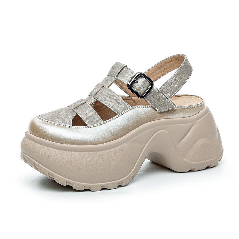 Römersandalen mit dicker Sohle Damen 2025 Sommer neu hohl und atmungsaktiv lässige Mode vielseitig dicker Absatz höhenverstärkend Damen Sandalen