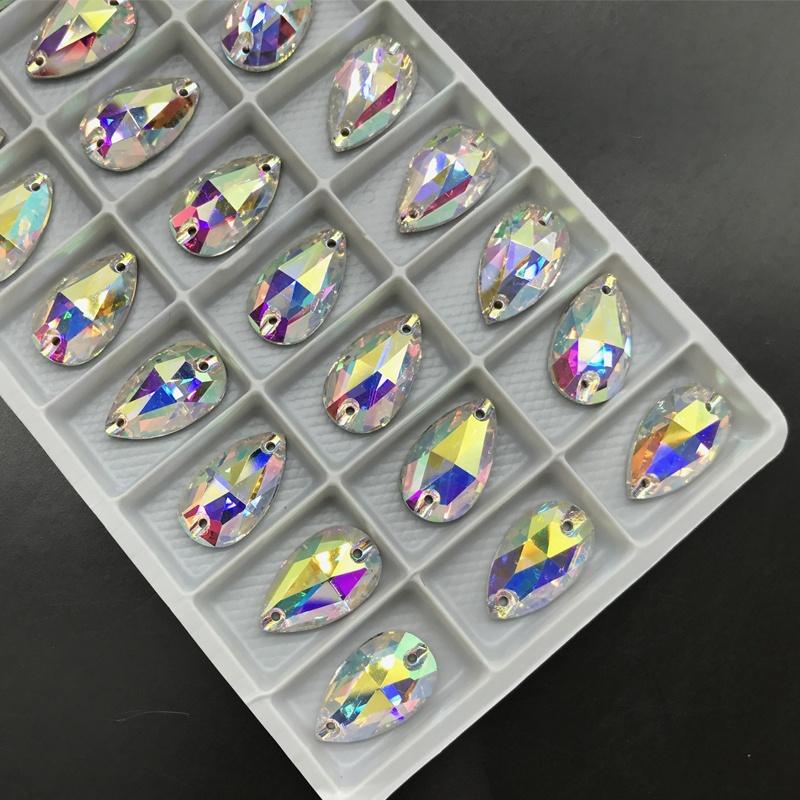 Top Quality AB K9 Crystals Flatback Teardrop Rhinestones Sew on Strass Sewing Glass Rhinestones for Dance Dress