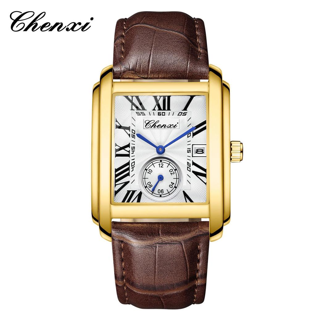 Douyin Trendy Square Quarzuhr mit Lederarmband – Marke Morning Dawn für Herren