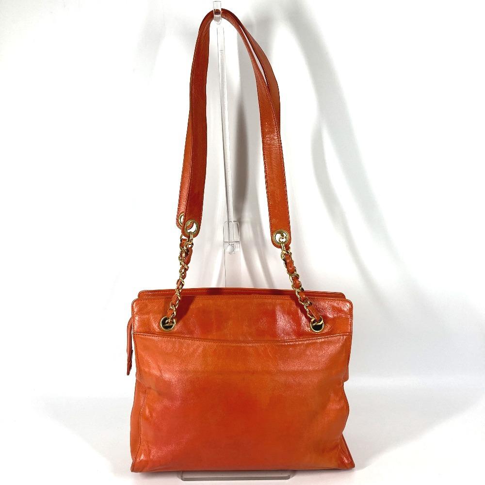 CHANEL vintage CC CC Mark logo Double Chain Tote Bag Shoulder Bag Orange