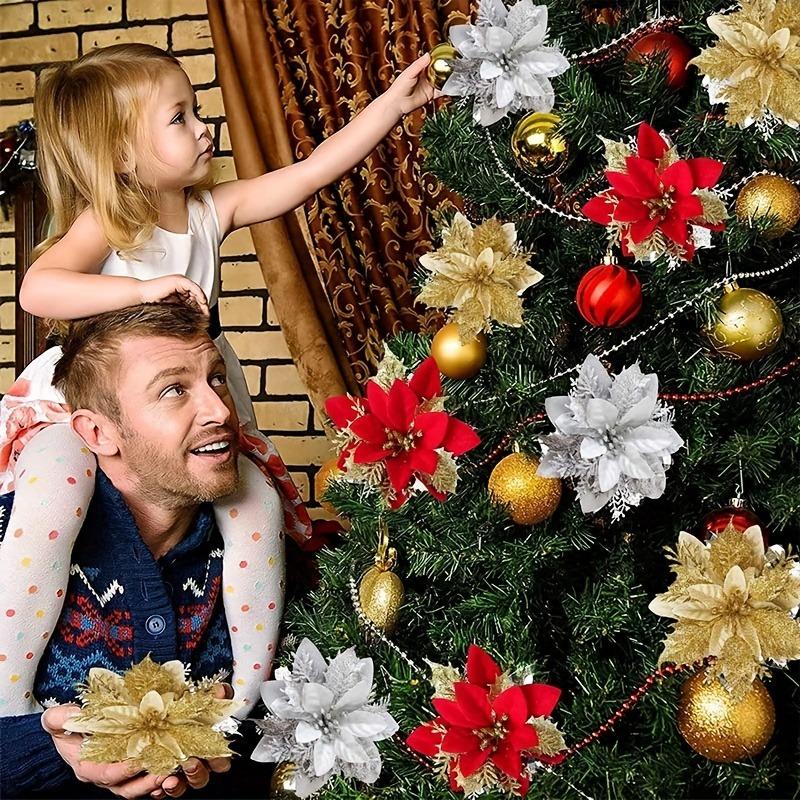 5/10Pcs Glitter Christmas Artificial Flowers Christmas Tree Hanging Pendant Ornaments for Xmas New Year Navidad Party Home Decor