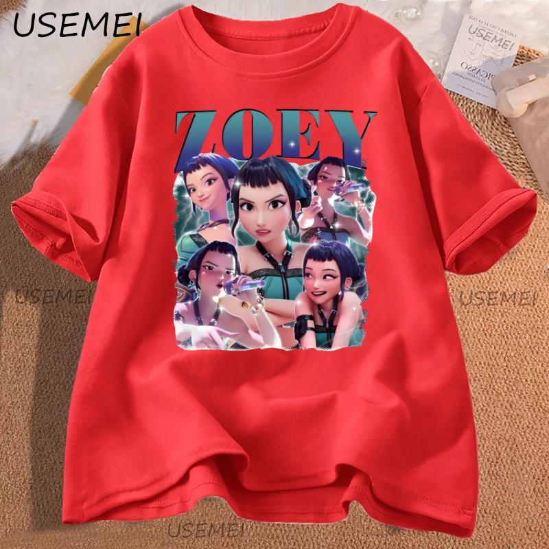 Zoey Huntrix Kpop Demon Hunters Vintage TShirt for Women Men Unisex Tshirt Harajuku Cotton Short Sleeve Printed Graphic Tees S