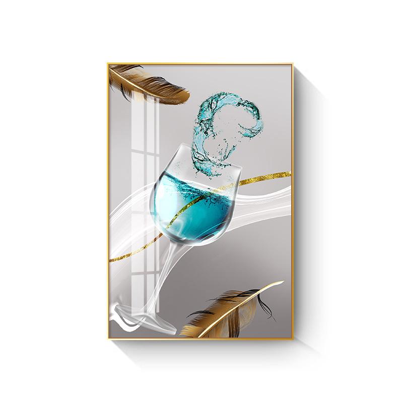 New Chinese Style Wine Glass Canvas Painting Light Luxury Feathers Posters and Prints for Kitchen Dinning Wall Decoration Quadro