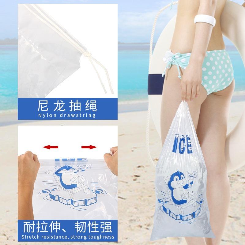10pcs Portable Drawstring Ice Storage Bag Reusable PE Material Leakproof Cooler Bag for Outdoor Picnic Camping