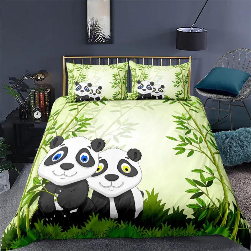Cute Cartoon Panda Duvet Cover Twin Queen For Boys Girls Teen Soft Animal Theme Panda Bedding Set With Pillowcases Bedroom Decor