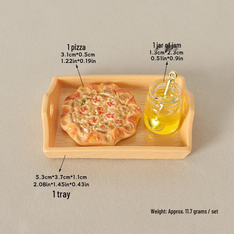 Handmade Miniature Dollhouse Pizza Scene Ornaments and Tray Accessories