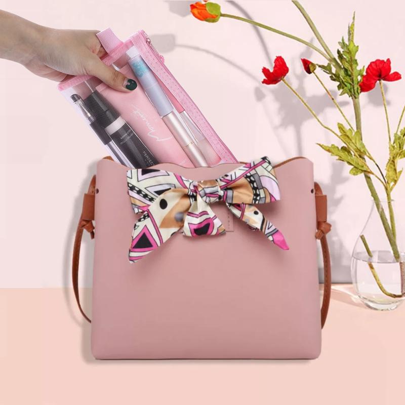 10pcs Transparent Mesh Cosmetics Makeup Bag Multifunctional Zipper File Bag Organizer (5 Colors
