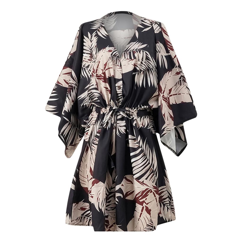 Women's Summer Leaf Print Half Sleeve Dress