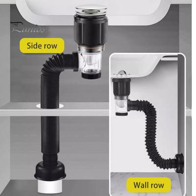 Bathroom Sink Drain Kit with Flexible Expandable P-Trap Leak-Proof Odor Prevention Easy Installation Flexible Sink Drain Pipe Set