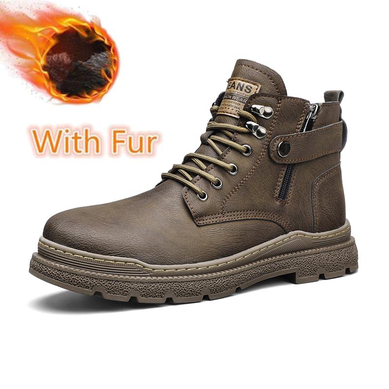 

Мужские теплые плюшевые меховые зимние ботинки, классические кожаные мужские ботильоны, высокие нескользящие ботинки на шнуровке, мужские мотоциклетные ботинки в стиле панк 44
