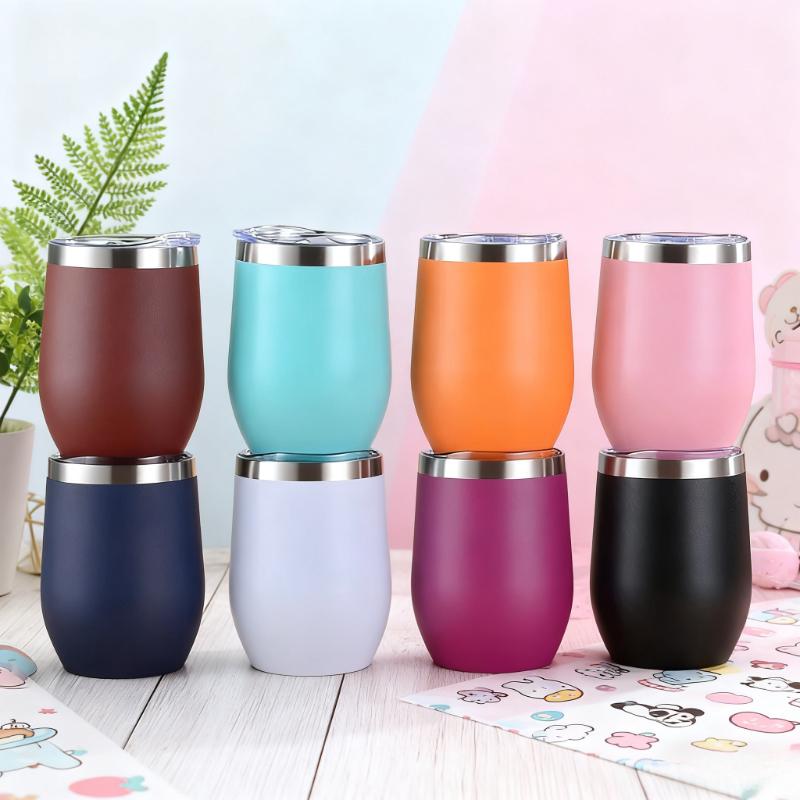 12oz Kalíšek na víno ve tvaru vaječné skořápky Nerezový termohrnek Domácí Dvoustěnný Vakuově izolovaný Hrnky na kávu ve tvaru U Cestovní hrnky