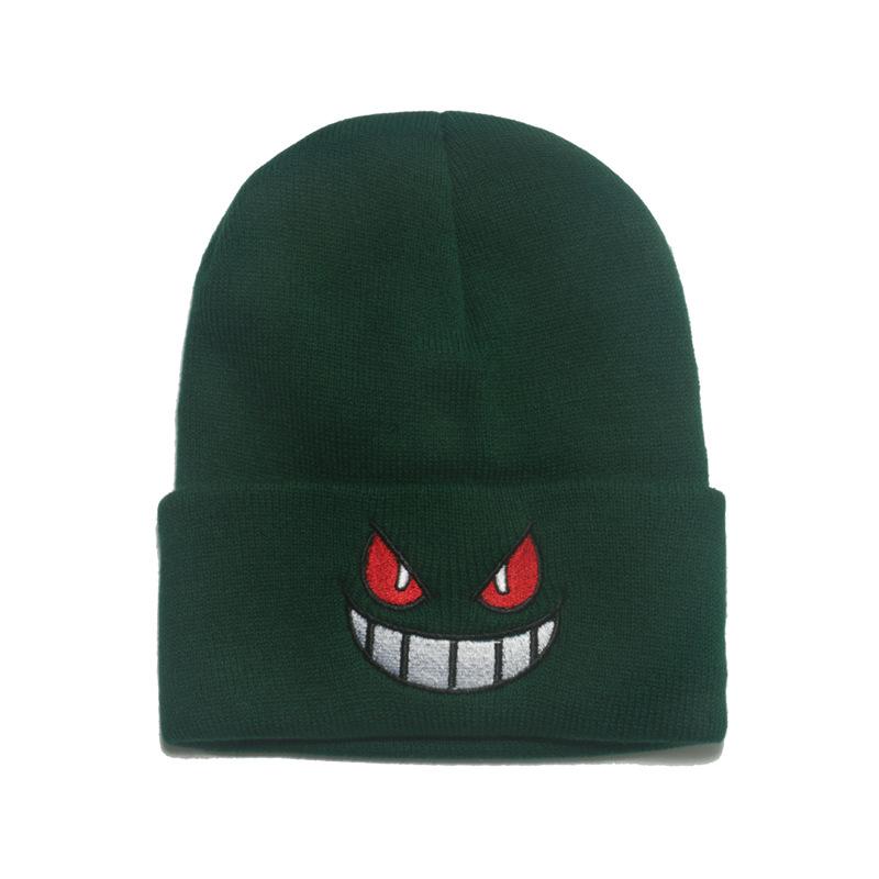 Beanie anime cartoon big mouth red eyes embroidery knitted hat pullover thermal hat autumn and winter wool hat female