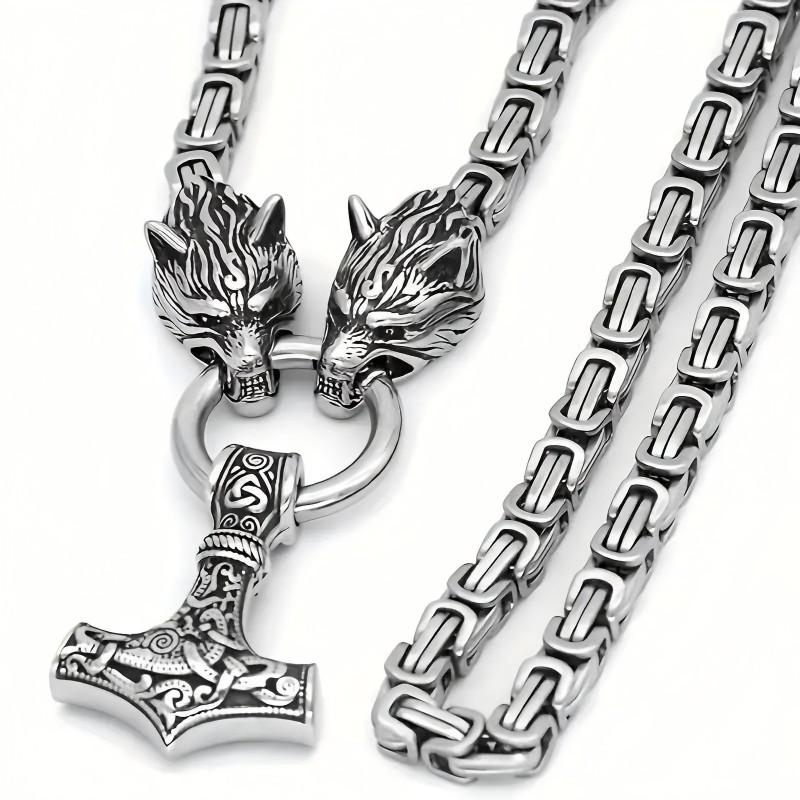 Herren Edelstahl Wikinger Wolfskopf Kette Armband Retro Punk Stil Titan Biker Zubehör