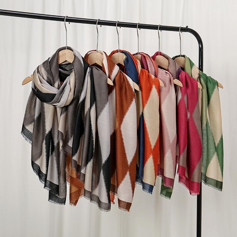 Winter Thick Viscose Scarf Geometric Plaid Fringe Cotton Shawls And Wraps Pashmina Stole Bufandas Muslim Hijab Sjaal 180*90Cm