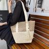 Straw Woven Tote Bag Women Summer Beach Handbag Natural Rattan Shoulder Bag Casual Vacation Style Bag