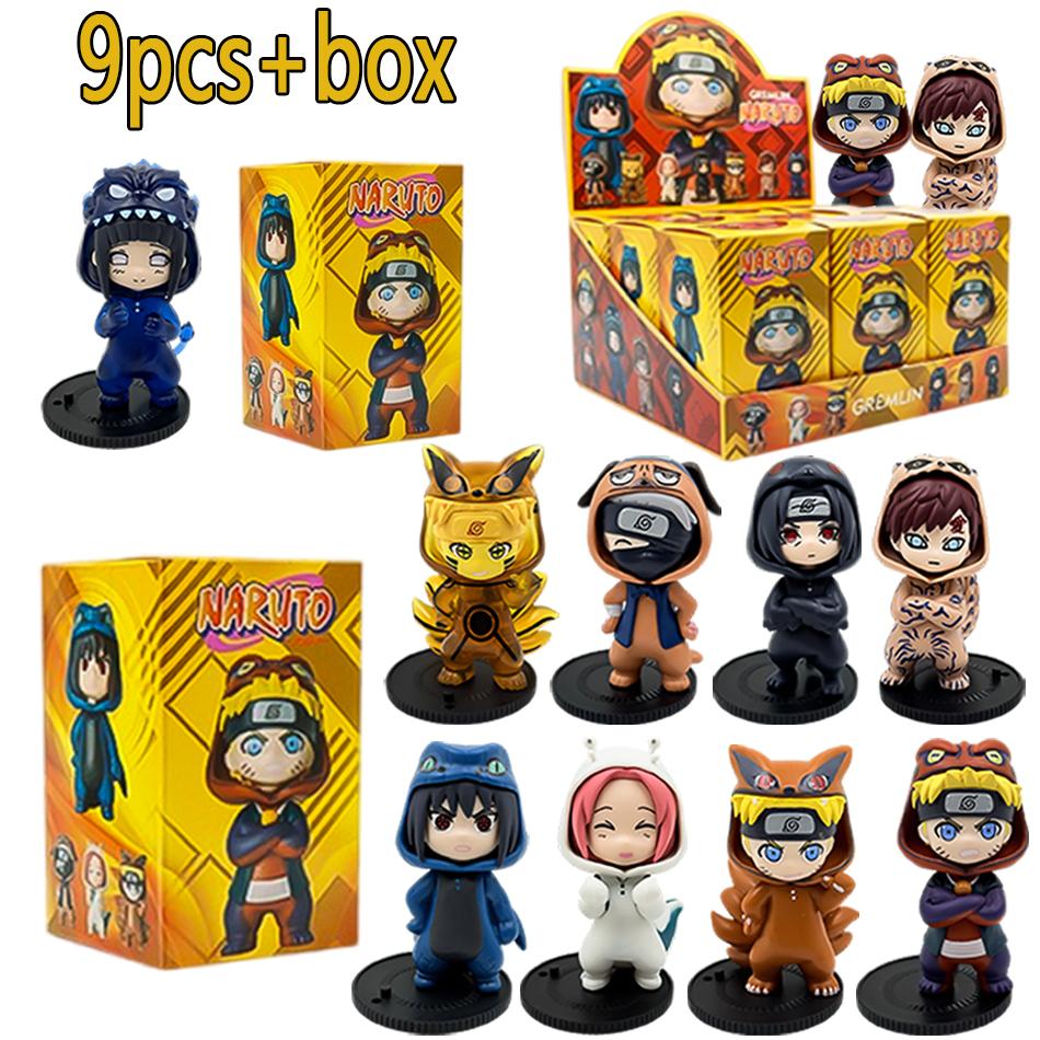 Anime 9pcs/set Naruto Figures Model Naruto Sasuke Kakashi 8cm Doll Costume Design PVCToys Dolls Kid Gift