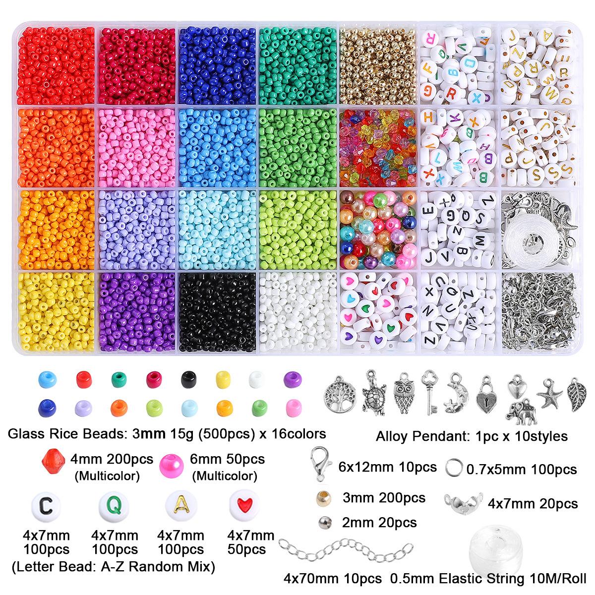 28 Grid Handmade Diy Millet Beads, Letter Beads, Lobster Buckle Kit, Bracelet Beads, Mobile Phone Chain, Necklace, Loose Beads.