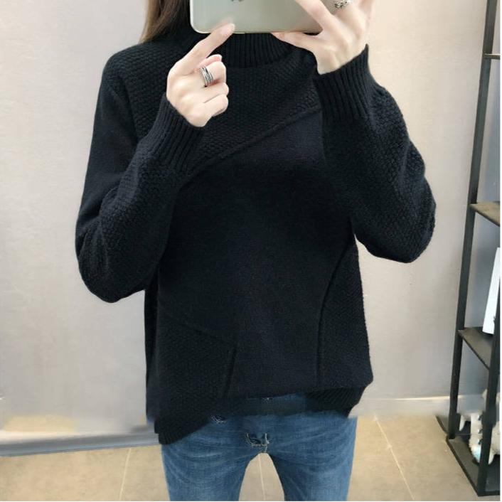 Solid-color Knitted Sweater Loose Half Turtleneck Sweater for Women Casual and Trendy Pullover for Autumn and Winter