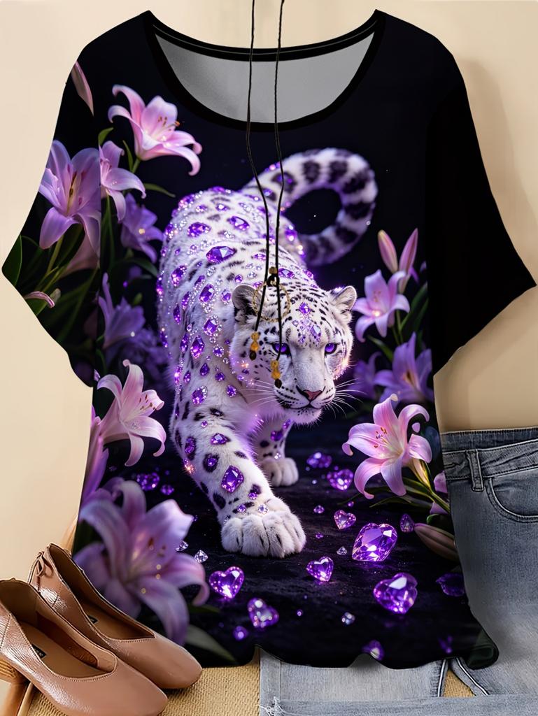 New Women 3D Print Animal T-Shirt Cool Cheetah Graphic Tees Summer T-Shirts Tops Oversize Short Sleeves Y2k Street Women Clothes