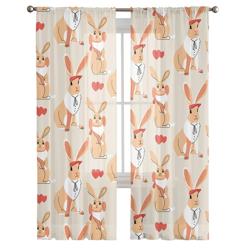 Durchsichtige Vorhänge mit Kaninchenmotiv, für Wohnzimmer, Schlafzimmer, Kinderzimmer, Tüll, Fenstervorhänge