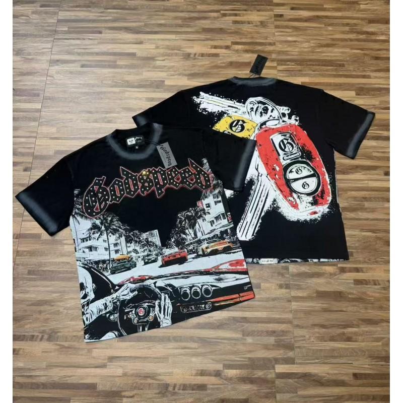 Mens Oversized Graphic Tee With Skull Print Washed Vintage Cotton T-Shirt Loose Fit Short Sleeve Crew Neck
