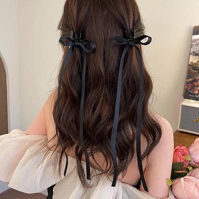 2 Stück/Set Langes Schleifenband Haarspange Mode Süß Schwarz Mini-Clips Haarklammer Kopfschmuck