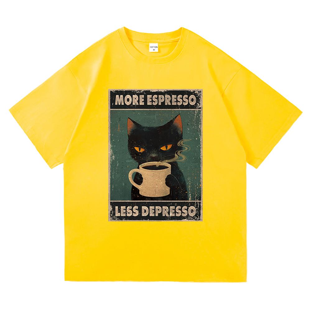 

Fashion Funny Cat More Espresso Less Depresso T Shirt Men/Women Aesthetic Vintage T-Shirt Anime Cartoon Cute Cotton Tees Shirts 4XL