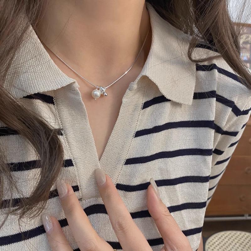 Korean Style Retro Pearl Necklace: Women's Multi-Layer Asymmetrical Clavicle Chain with OT Buckle