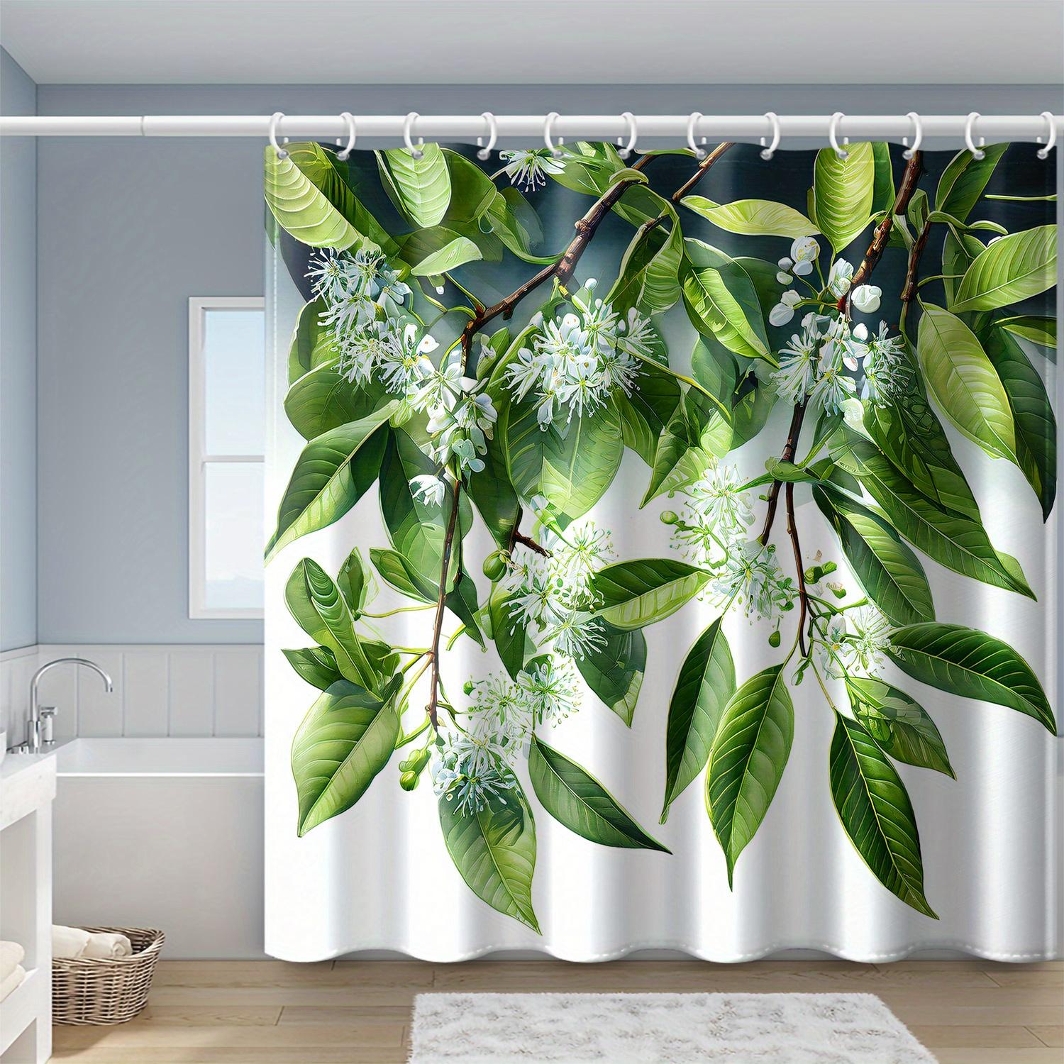 

1Pc Green Oil Leaf Small Flower Printed Shower Curtain, Waterproof Polyester Fabric, Shower Curtain Home Decor For Bathroom W60H190(CM)-1 Pcs