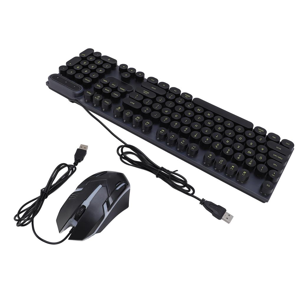 Teclado y Ratón USB Máquina de Escribir Retroiluminado 1600DPI Retro Punk Teclas Redondas Cableado Ordenador