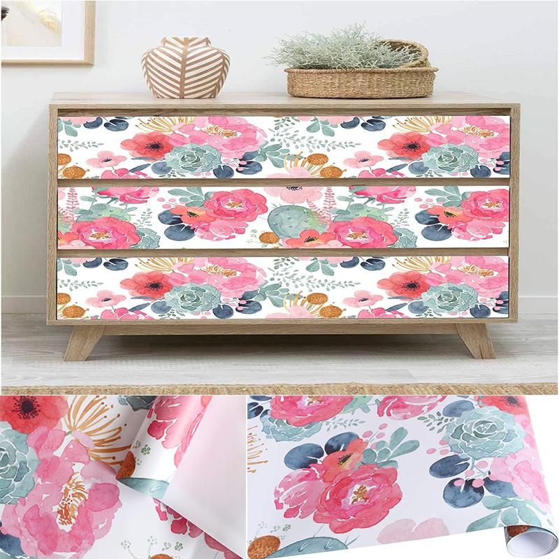 Floral Wallpaper Peel and Stick Watercolor Cactus White/Pink/Green/Navy Blue Vinyl Self Adhesive Prepasted Decorative stickers