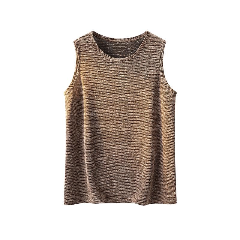 Top Retro Style Mixed Color Textured Sleeveless Vest