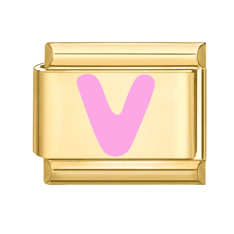 Vintage Y2K Pink 26 English Letters Gold Color Italian Charm Links Fit 9MM Bracelet Stainless Steel Making DIY Christmas Gifts