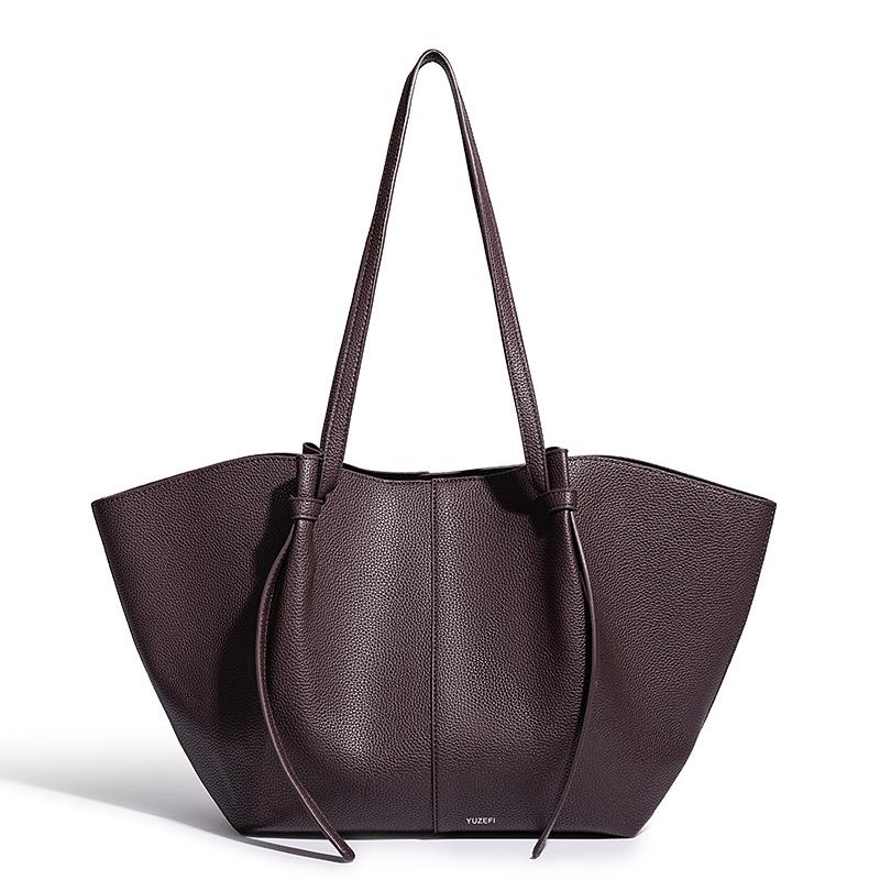 New Wing Bag, Lychee Patterned Leather Commuter Bag, Large Capacity Tote Bag, High-end Feeling Armpit Bag, Single Shoulder Handbag
