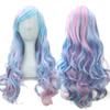 Soowee Synthetic Hair Ombre Rainbow Cosplay Wig with Bangs Red Yellow Purple Green Blue Wigs for Black Women