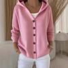 Women's Loose Fit Long Sleeve Hooded Button Knit Cardigan Solid Color Casual Fall Outerwear Sweater Coat
