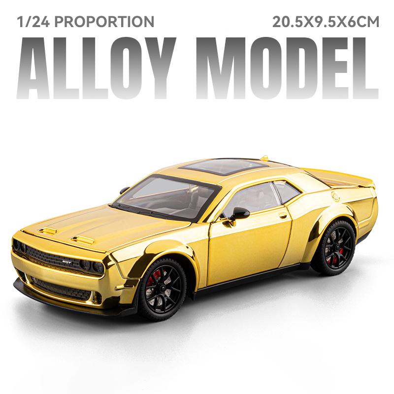 1/24 Dodge Challenger Hellcat SRT Electroplating Version Alloy Scale Car Model Diecast Metal Sound and Light Children Toy Car Vehicles