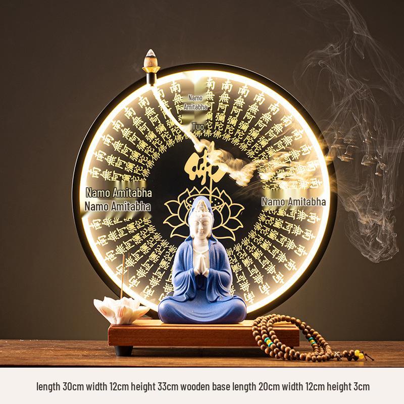 Ceramic Seated Guanyin On Lotus with Light Ring and Anjali Mudra for Home Decor