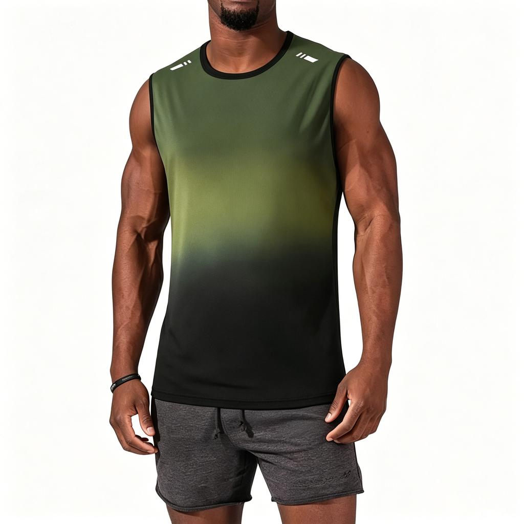 Heren Sport Tanktop Zonder Mouwen Sneldrogend Losse Pasvorm Ademend Hardlopen Fitness Kleurverloop Ontwerp Mouwloos Shirt voor Sportschool Training
