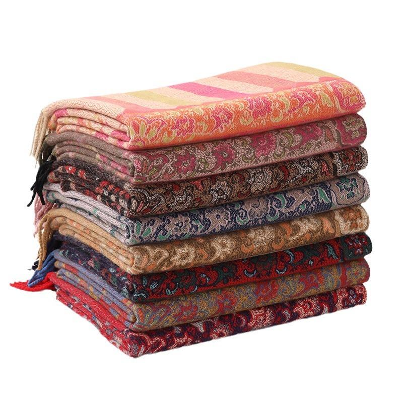 Jacquard Scarf Shawl with Decorative Imitation Cashmere Scarf for Women Winter High End New Style Thickened Ethnic Style Shawl