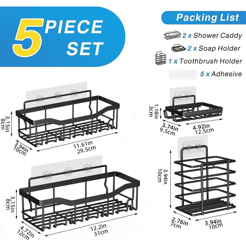 Punch-Free Wall-Mounted Bathroom Storage Rack and Organizer Shelf