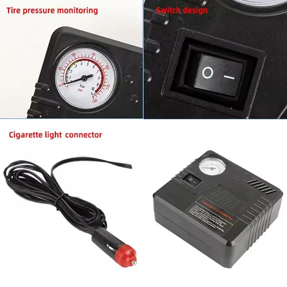 Car Emergency Air Pump Auto Tire Inflator DC 12V With Pressure Gauge Cigarette Lighter Plug Compact Portable For SUV Truck
