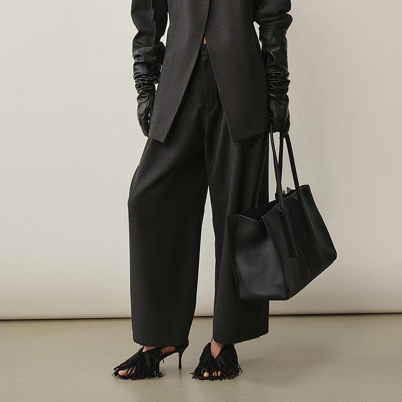 LESS Women's Loose-Fit Wool Wide-Leg Commuter Trousers