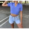 T-shirt tinta unita a maniche corte slim lavorata a maglia moda donna estiva