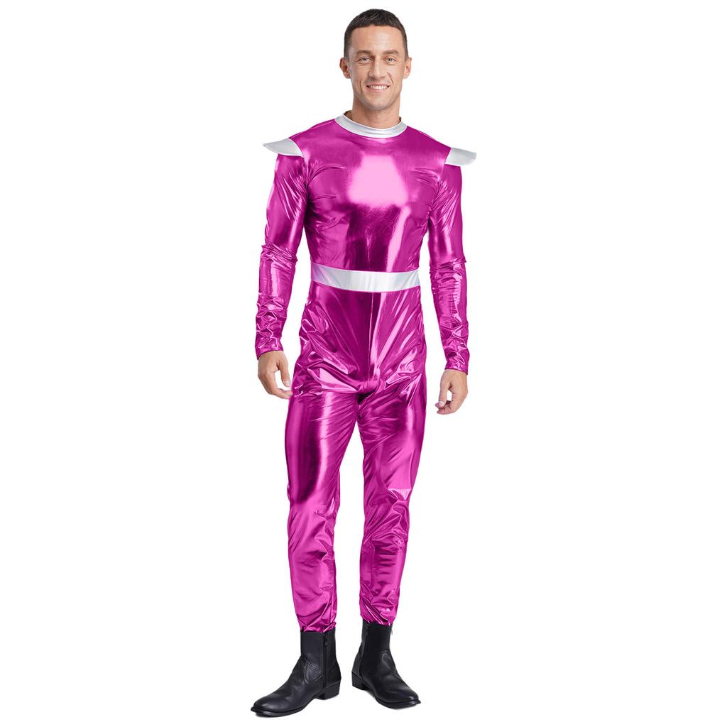 One-Piece Outer Space Costume for Men M-3XL: Easy Wear Long Sleeve Jumpsuit, Combines Cute & Robotic Styles for Photos