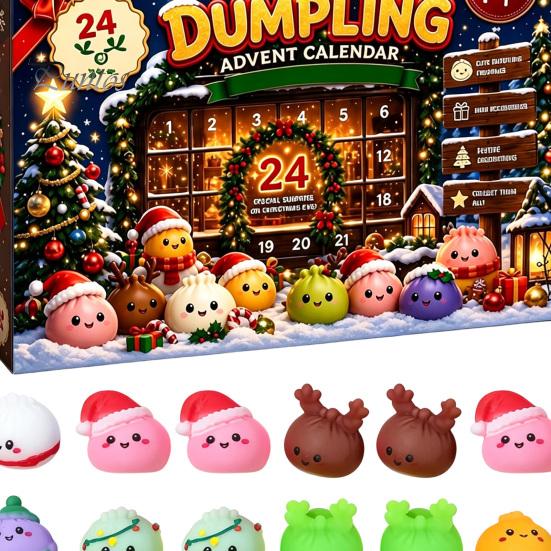 Christmas Traditions for Family Fun 2026 Dumplings Advent Calendar with 24 Mini Bun Squeeze Interactive Countdown Activity December Toys, Festive Box,