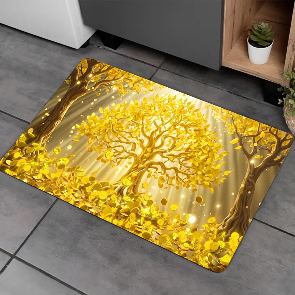 Golden Money Tree Coins Print Carpet Plush Flannel Rug Living Room Bedroom Home Decor Area Rug Non Slip Floor Mat