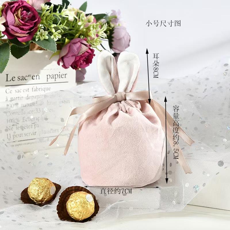 Easter Rabbit Ear Velvet Bag Cartoon Rabbit Printed Easter Egg Packaging Bag Candy Bag Party Gift BoxCute Rabbit Bundle Pocket
